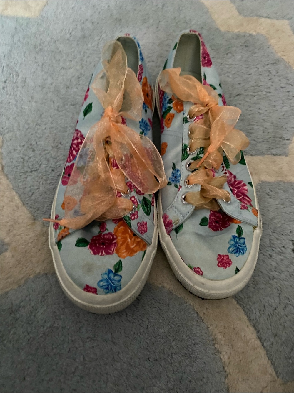 Superga Light Blue Canvas Women's Sneakers with Floral Trim